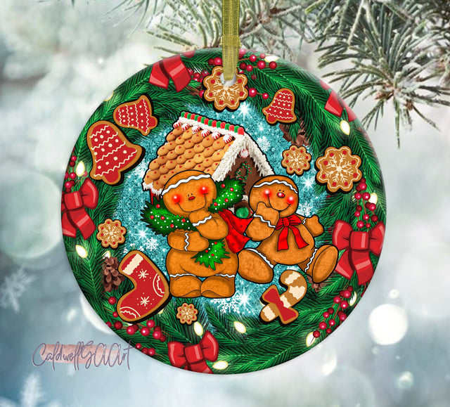Gingerbread Men With Hot Chocolate Christmas Ornament Png Sublimation Design, Merry Christmas Png, Christmas Cookie Ornament Png, Download Sublimation CaldwellArt 