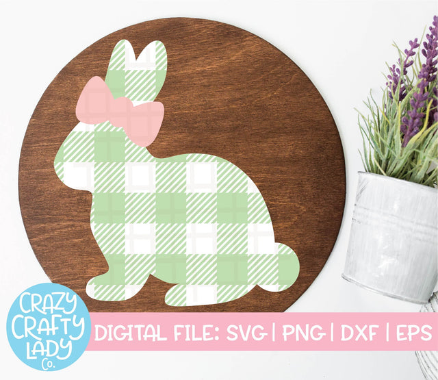 Gingham Bunny with Bow | Plaid Easter SVG Cut File SVG Crazy Crafty Lady Co. 