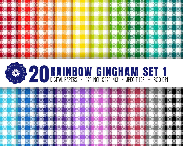 Gingham Digital Paper Set 1 - Rainbow Gingham Digital Patterned Paper Digital Pattern Digital Clipart Deals 