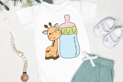 Giraffe And Milk, Baby Illustration SVG, Cute Baby Animal Illustration SVG dapiyupi store 