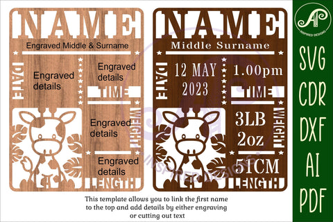 Giraffe Baby stats, Birth plaque, announcement sign SVG cut file SVG APInspireddesigns 