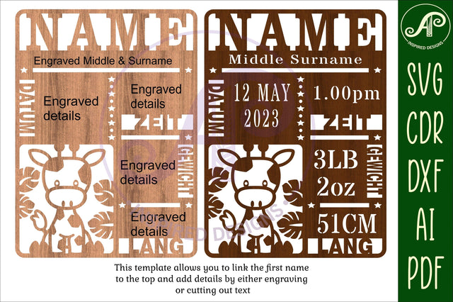 Giraffe Baby stats, Birth plaque, announcement sign SVG cut file SVG APInspireddesigns 