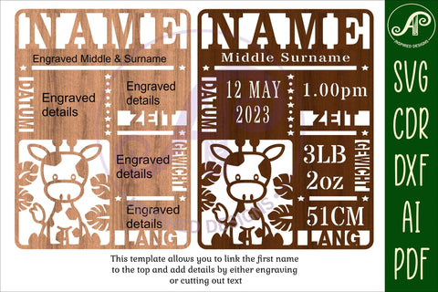Giraffe Baby stats, Birth plaque, announcement sign SVG cut file SVG APInspireddesigns 
