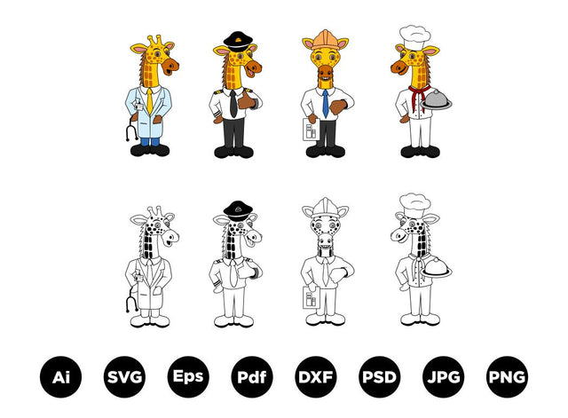 Giraffe cartoon character design illustration SVG Leamsign Studio 