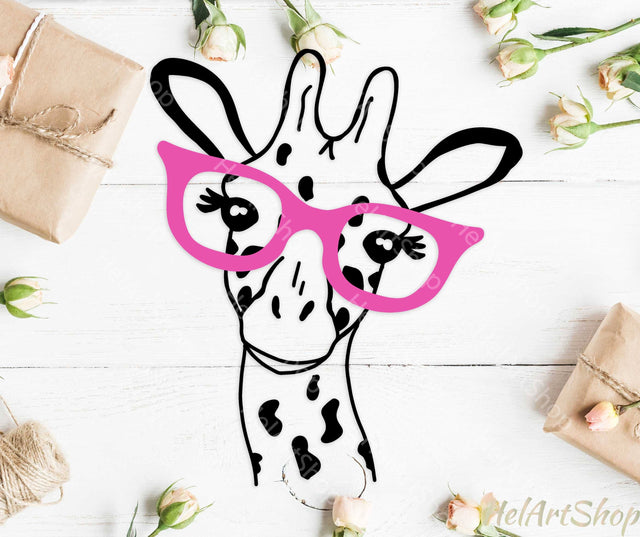 Giraffe face svg, Giraffe with glasses svg, Safari svg, Cute Giraffe svg SVG _HelArtShop_ 