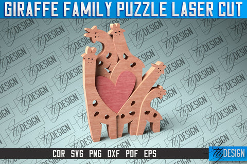 Giraffe Family Puzzle Laser Cut | Baby Animals Puzzle SVG SVG Fly Design 