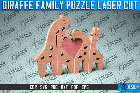 Giraffe Family Puzzle Laser Cut | Baby Animals Puzzle SVG SVG Fly Design 