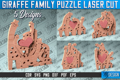 Giraffe Family Puzzle Laser Cut | Baby Animals Puzzle SVG SVG Fly Design 