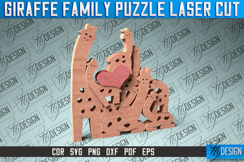 Giraffe Family Puzzle Laser Cut | Baby Animals Puzzle SVG SVG Fly Design 