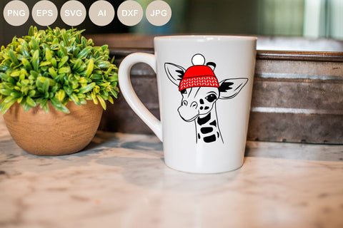 Giraffe in Hat Svg, Animal Svg, Christmas Cut file, Safari Christmas, Animal Face, Kids Svg for Shirt Designs, Cute, Nature, Silhouette, Png SVG BogeliaVector 