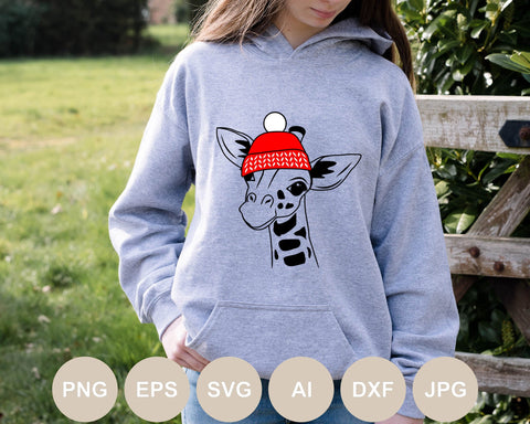Giraffe in Hat Svg, Animal Svg, Christmas Cut file, Safari Christmas, Animal Face, Kids Svg for Shirt Designs, Cute, Nature, Silhouette, Png SVG BogeliaVector 