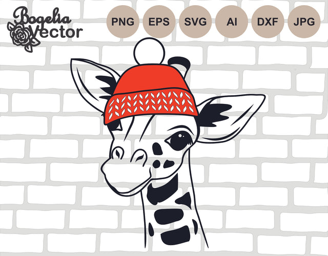 Giraffe in Hat Svg, Animal Svg, Christmas Cut file, Safari Christmas, Animal Face, Kids Svg for Shirt Designs, Cute, Nature, Silhouette, Png SVG BogeliaVector 