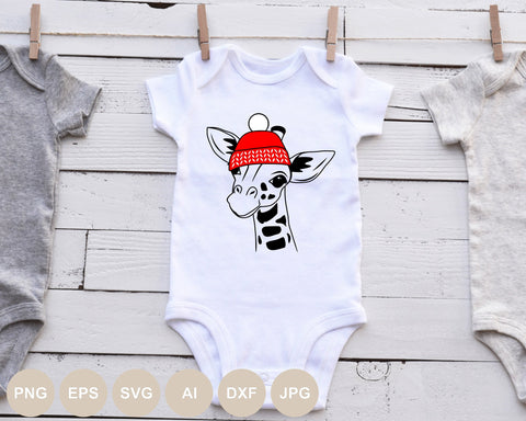 Giraffe in Hat Svg, Animal Svg, Christmas Cut file, Safari Christmas, Animal Face, Kids Svg for Shirt Designs, Cute, Nature, Silhouette, Png SVG BogeliaVector 