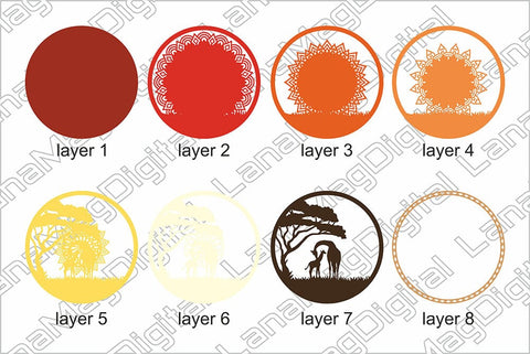 Giraffe mandala svg, Layered sunset, Layered Papercraft 3D Paper LanaMagDigital 