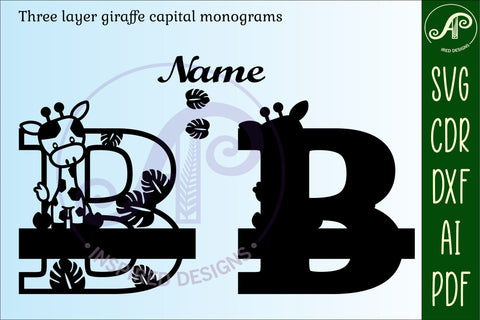 Giraffe monogram letter B SVG cut file SVG APInspireddesigns 