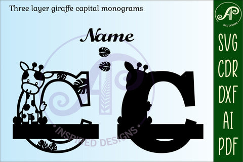 Giraffe monogram letter C SVG cut file SVG APInspireddesigns 