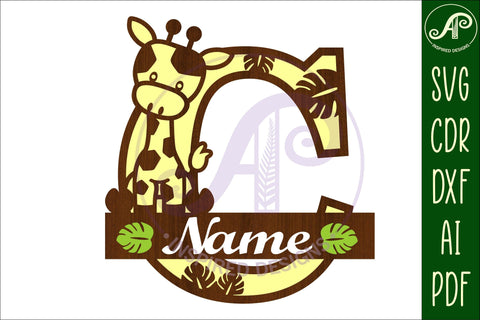 Giraffe monogram letter C SVG cut file SVG APInspireddesigns 