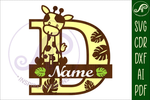 Giraffe monogram letter D SVG cut file SVG APInspireddesigns 