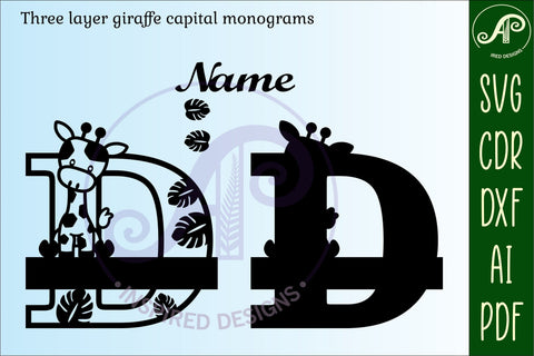 Giraffe monogram letter D SVG cut file SVG APInspireddesigns 