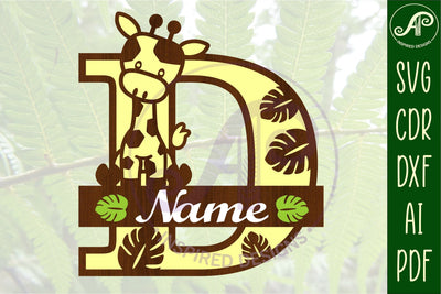 Giraffe monogram letter D SVG cut file SVG APInspireddesigns 