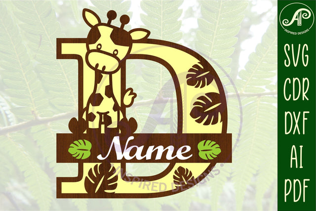 Giraffe monogram letter D SVG cut file SVG APInspireddesigns 