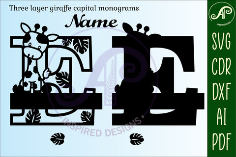 Giraffe monogram letter E SVG cut file SVG APInspireddesigns 