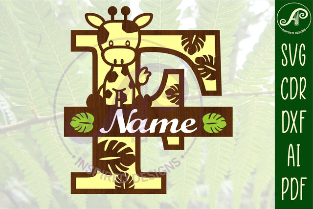 Giraffe monogram letter F SVG cut file SVG APInspireddesigns 