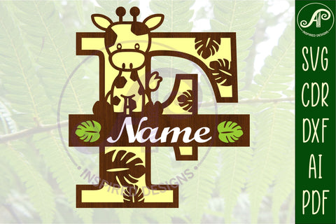 Giraffe monogram letter F SVG cut file SVG APInspireddesigns 