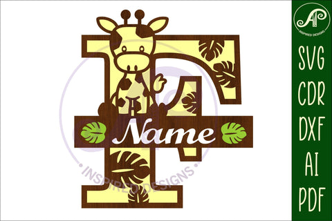 Giraffe monogram letter F SVG cut file SVG APInspireddesigns 