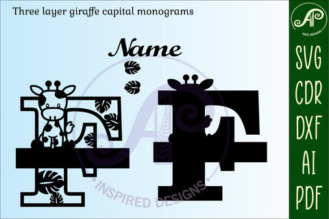 Giraffe monogram letter F SVG cut file SVG APInspireddesigns 