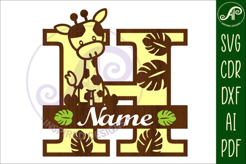 Giraffe monogram letter H SVG cut file SVG APInspireddesigns 