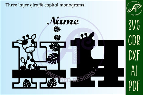 Giraffe monogram letter H SVG cut file SVG APInspireddesigns 