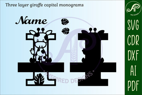 Giraffe monogram letter I SVG cut file SVG APInspireddesigns 