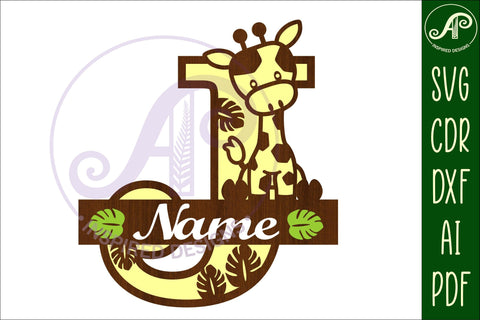 Giraffe monogram letter J SVG cut file SVG APInspireddesigns 