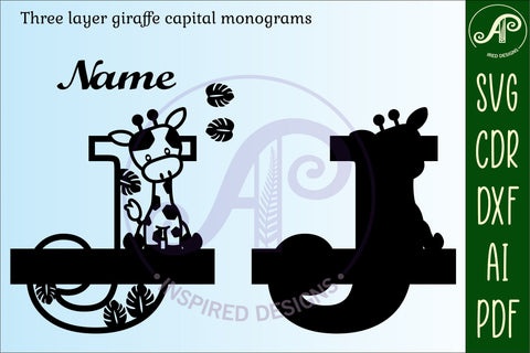Giraffe monogram letter J SVG cut file SVG APInspireddesigns 