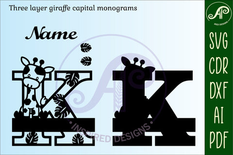 Giraffe monogram letter K SVG cut file SVG APInspireddesigns 