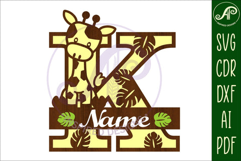 Giraffe monogram letter K SVG cut file SVG APInspireddesigns 