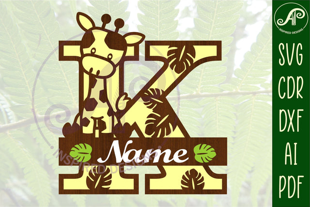 Giraffe monogram letter K SVG cut file SVG APInspireddesigns 