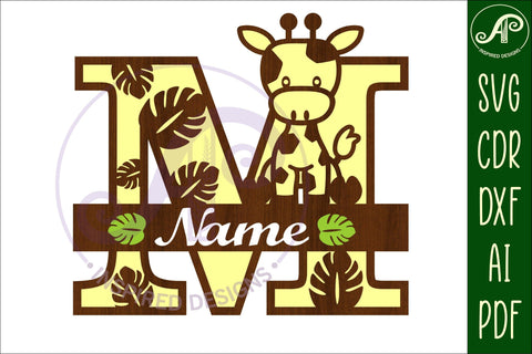 Giraffe monogram letter M SVG cut file SVG APInspireddesigns 