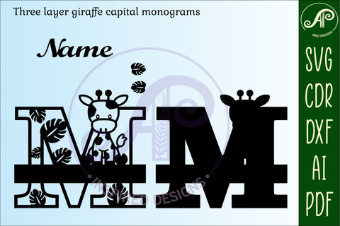 Giraffe monogram letter M SVG cut file SVG APInspireddesigns 