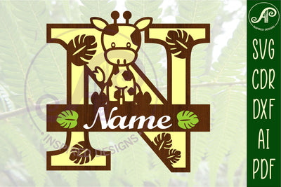 Giraffe monogram letter N SVG cut file SVG APInspireddesigns 