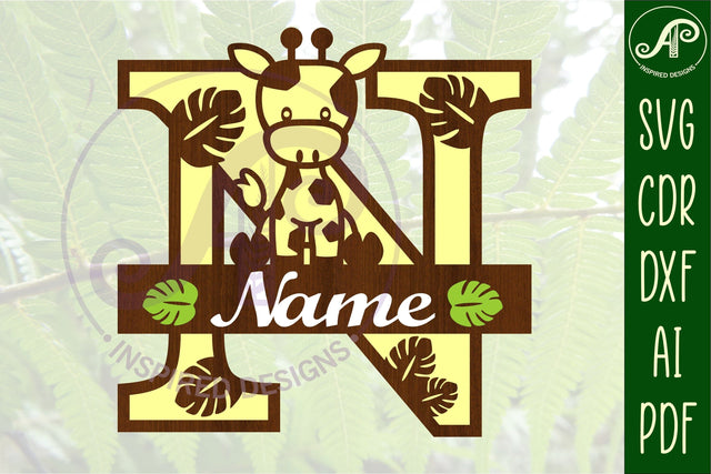 Giraffe monogram letter N SVG cut file SVG APInspireddesigns 