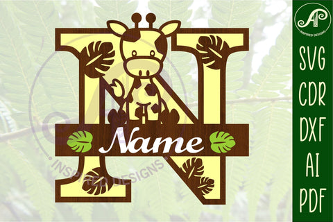 Giraffe monogram letter N SVG cut file SVG APInspireddesigns 