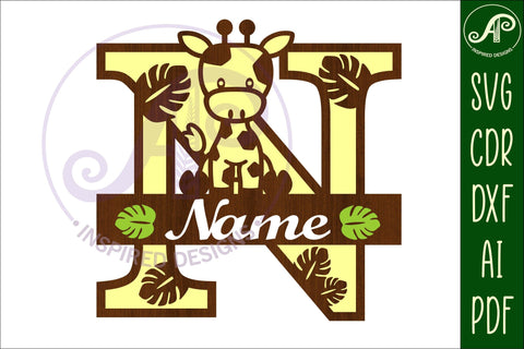 Giraffe monogram letter N SVG cut file SVG APInspireddesigns 