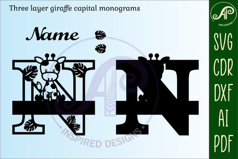 Giraffe monogram letter N SVG cut file SVG APInspireddesigns 