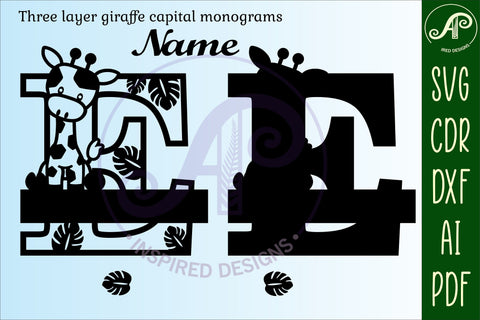 Giraffe monogram letter Name signs 3 layer design bundle SVG APInspireddesigns 
