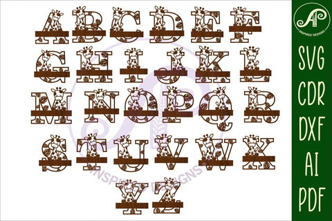 Giraffe monogram letter Name signs 3 layer design bundle SVG APInspireddesigns 