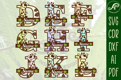 Giraffe monogram letter Name signs 3 layer design bundle SVG APInspireddesigns 