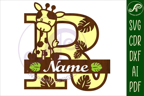 Giraffe monogram letter Name signs 3 layer design bundle SVG APInspireddesigns 