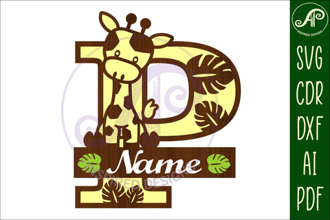 Giraffe monogram letter P SVG cut file SVG APInspireddesigns 